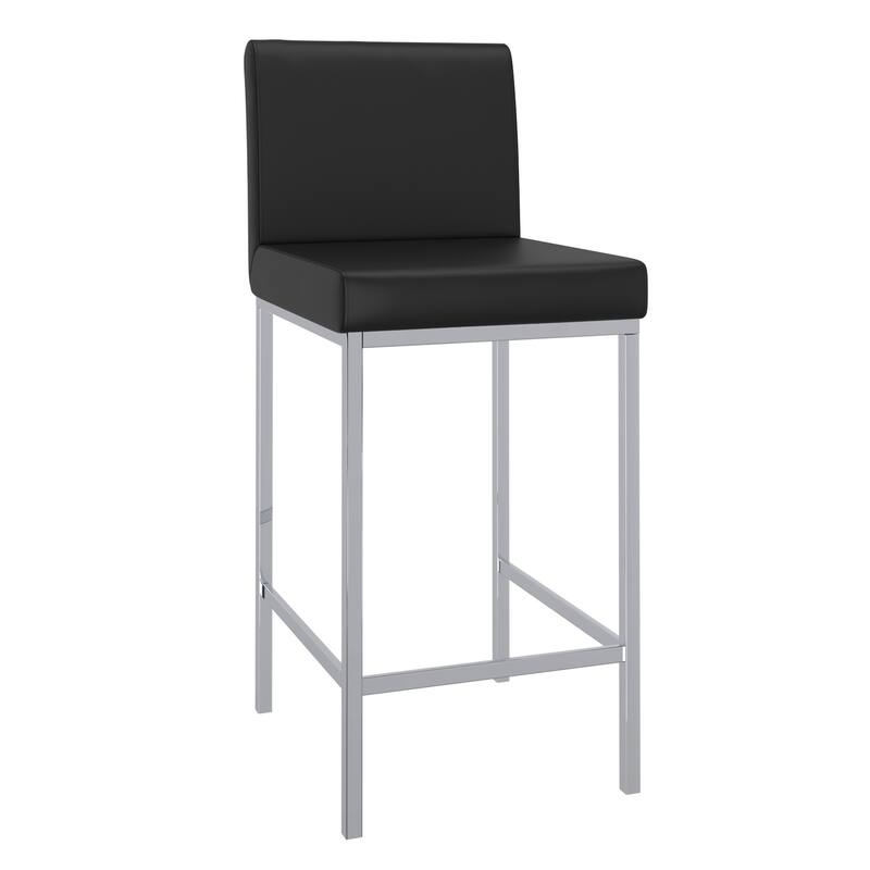 Contemporary Faux Leather and Metal 26" Counter Stool, Set of 4 - White and Chrome - Black