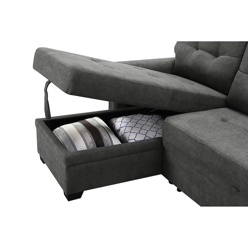 Reversible Sleeper Sectional Sofa with Storage Chaise, USB Charging Ports and Pocket