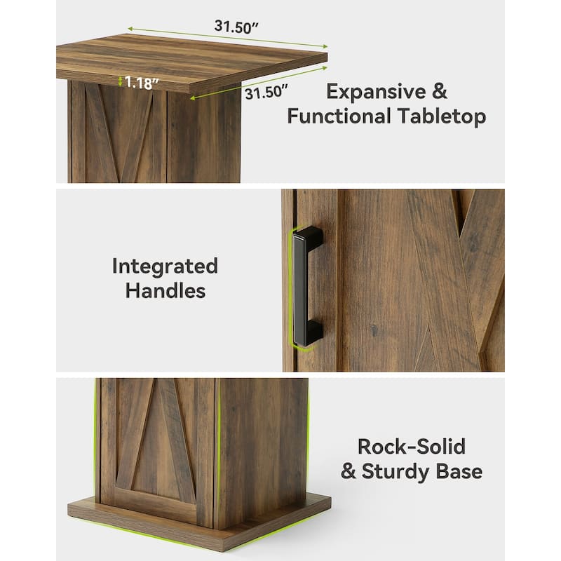 Square Bar Table with Storage, 39.4" Bar High Pub Dining Table with Barn Door