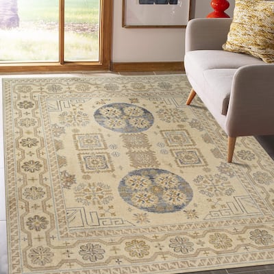 Home Decor EORC Hand-Knotted Wool Khotan Weave Rug, Beige Elegant & Luxurious Area Rug for Enhancing Your Living Room, Bedroom