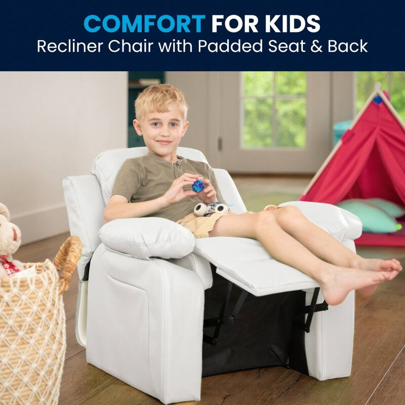 Deluxe Padded Contemporary Kids Recliner with Storage Arms