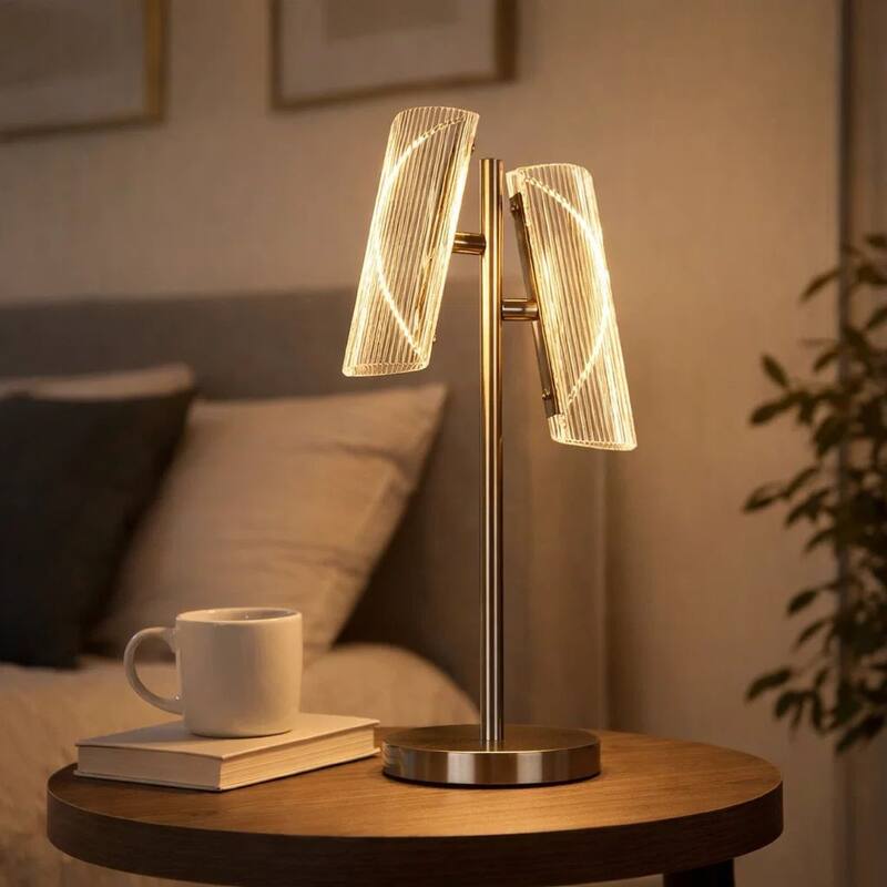 Spark 23 Inch Table Lamp with Metal Base and 2 Geometric Shades, Gold
