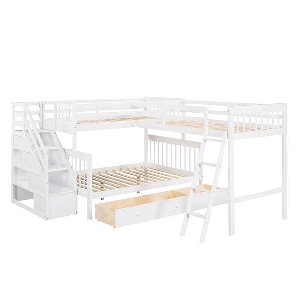 slide 2 of 46, Twin over Full L-Shaped Bunk Bed with Drawers & Ladder White