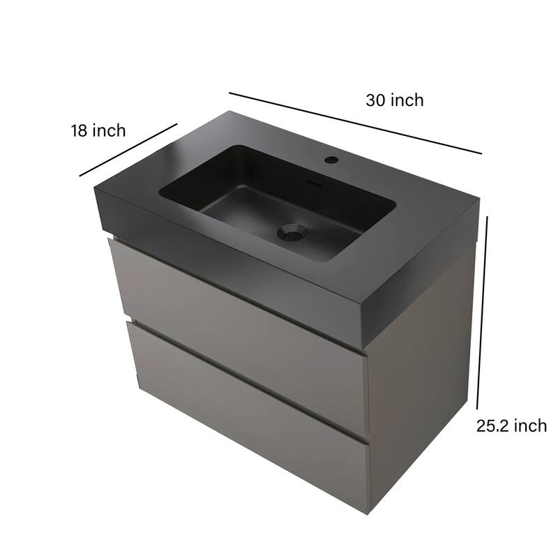 Floating Bathroom Vanity with Black Solid Surface Top