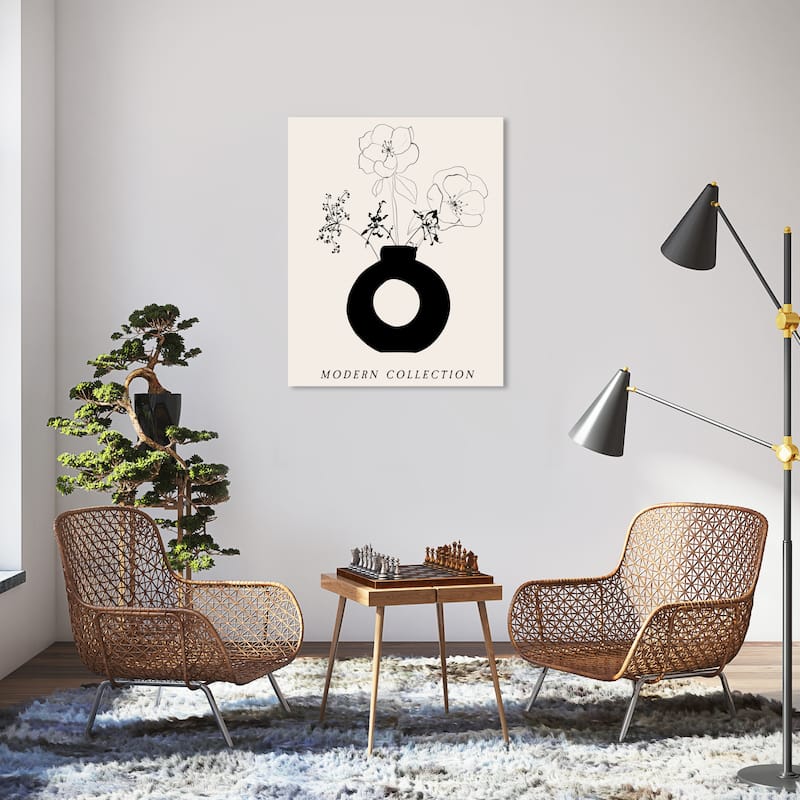 Wynwood Studio Canvas Floral and Botanical Floral Vase Noir Black and Modern & Contemporary Wall Art Canvas Print - 30 x 36