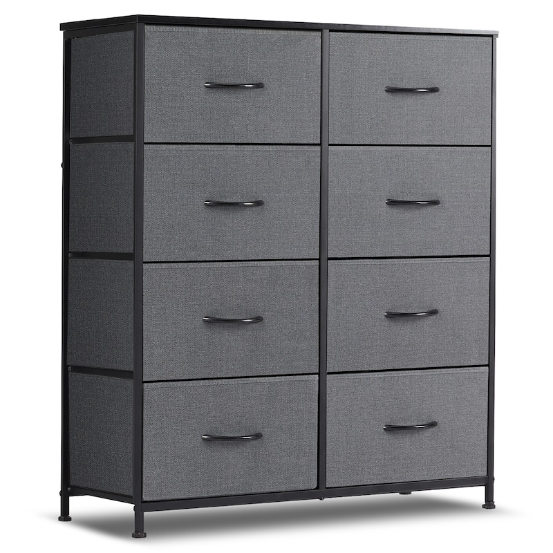 Dresser for Bedroom, 8 Storage Drawers, Tall Fabric Closet Chests Organizer Tower Furniture with Wooden Top Metal Frame