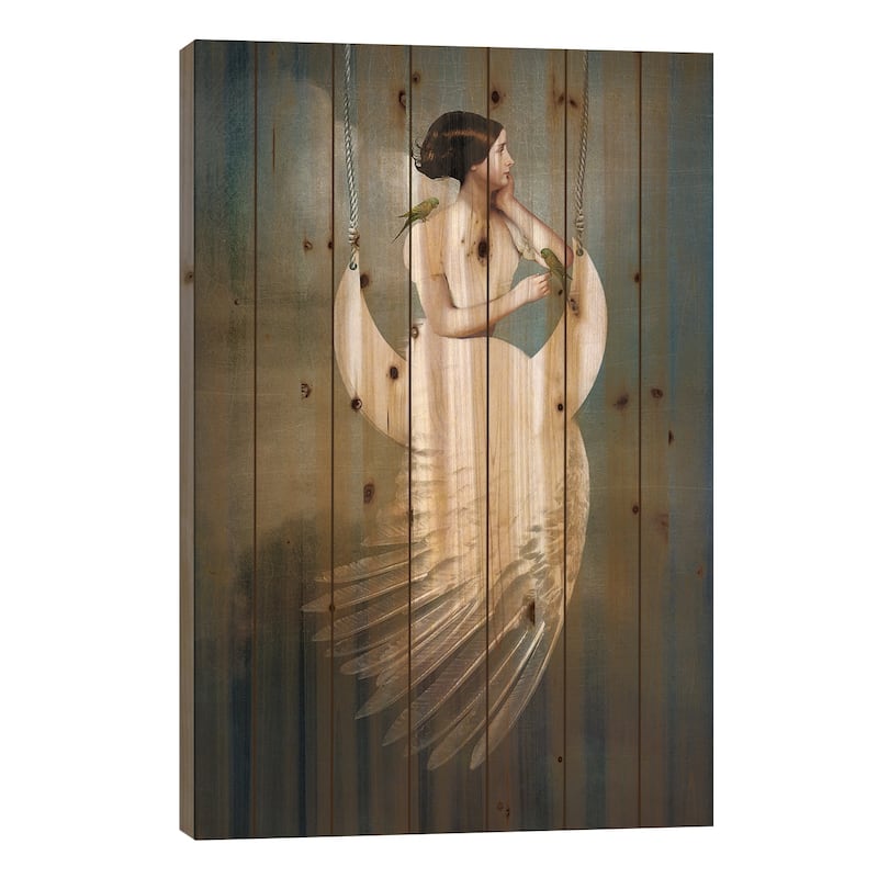 To The Moon And Back Print On Wood by Catrin Welz-Stein - Multi-Color - 26x18x1.5