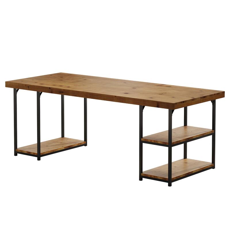 71'' Extra Long Desk with Shelves, Solid Wood Home Office Computer Desk