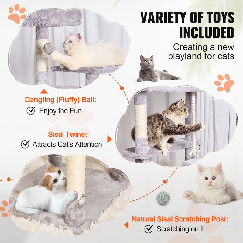 Cat Tree for Indoor Cats, 72" Cat Tower with 2 Cat Condos, Sisal Scratching Post, Hammock, Top Perch, Jumping Platforms