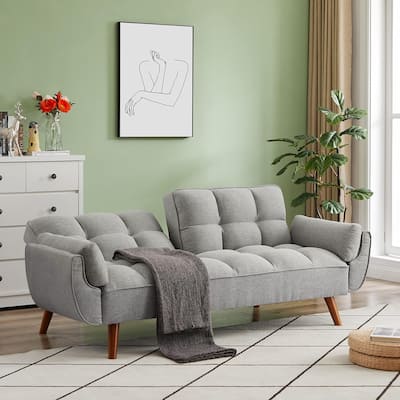 75.39" Futon Sofa Bed, Convertible Folding Futon Couch Recliner Lounge For Living Room With 2 Pillow/Armrest