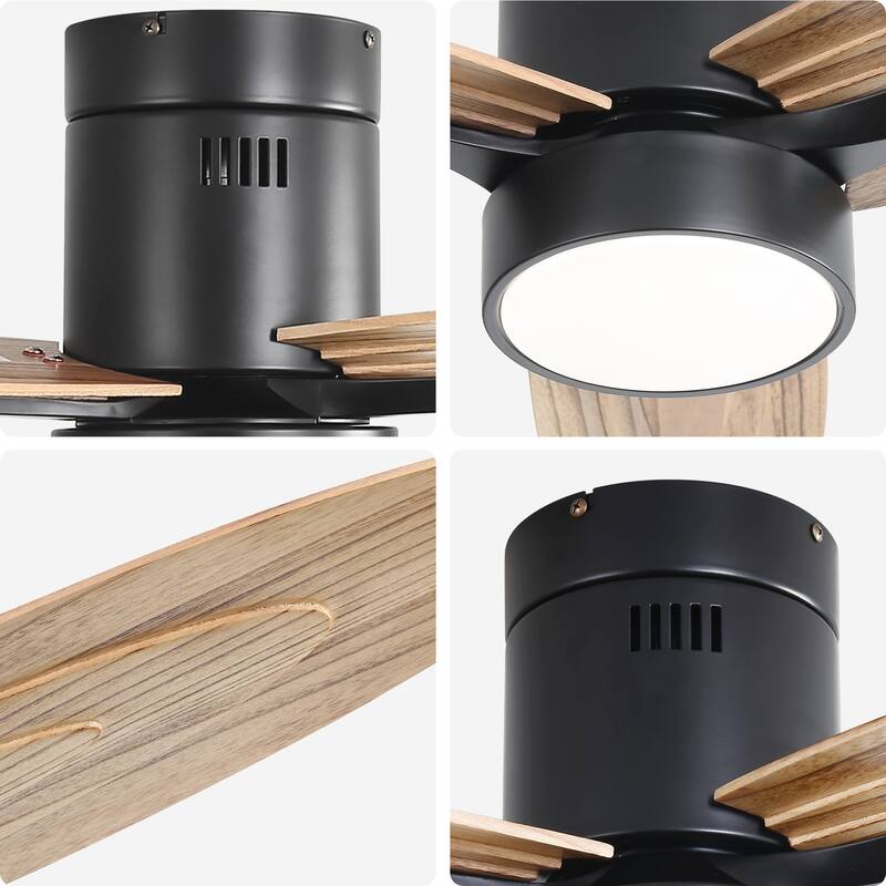 Sofucor 56 Inch Modern Design Flush Mount Ceiling Fan with Light and Remote Control,3 Solid Wood Blades Reversible DC Motor