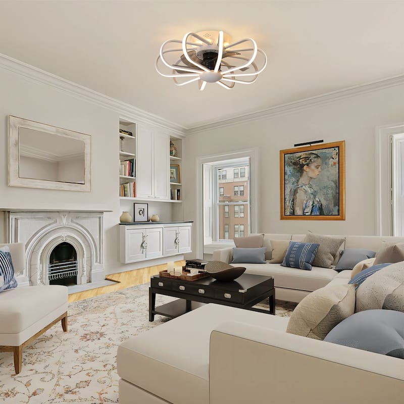 Starsky 23'' Drum Flush Mount LED Ceiling Fan with Light,6-Speed Low Profile Smart APP Control Ceiling Fan with Remote