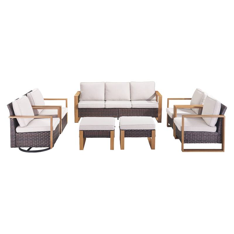 Pocassy 7 Pieces Outoor Patio Sofa Swivel Chair Ottoman Set
