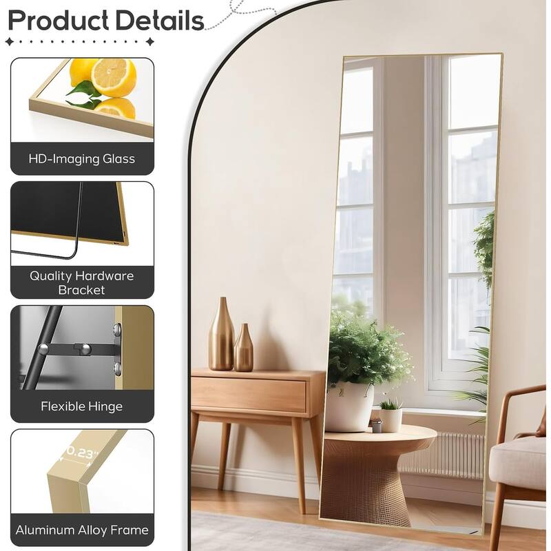 Mirror Full Length, 21"x64" Body Wall Mirrors, Floor Standing, Large Tall Mirror with Stand Aluminum Alloy Frames