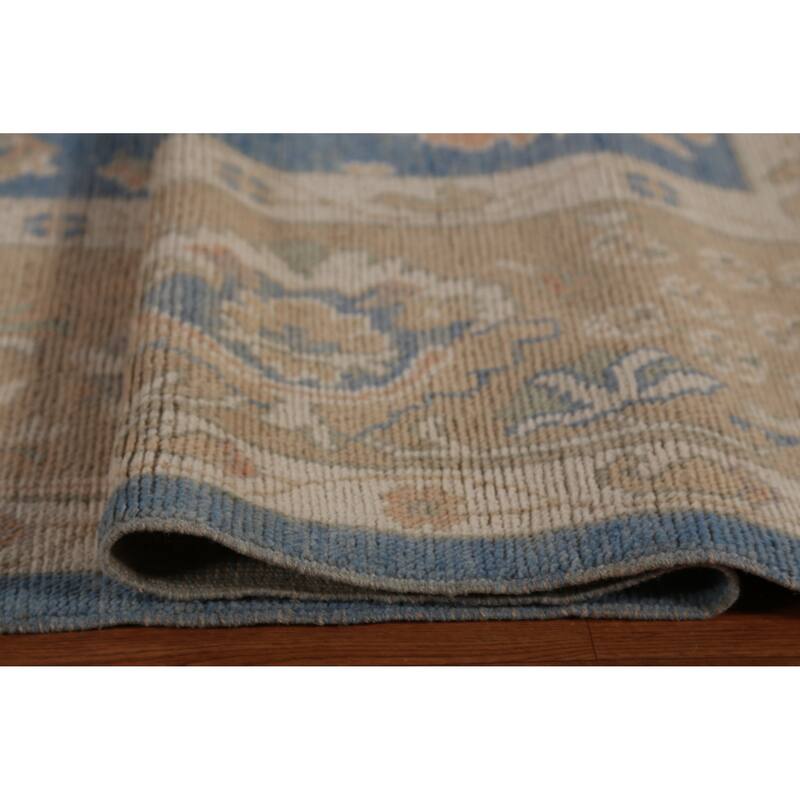 Hand Knotted Oriental 100% Wool Carpet Transitional All-Over Navy Blue & Blues Oushak Area Rug - 14' 8'' X 9' 8''