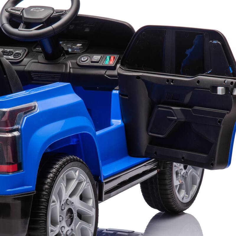 24V Licensed Chevrolet Silverado EV Ride-On Car for Kids with Slow Start, LED Lights, Bluetooth, USB, MP3, and Remote Control