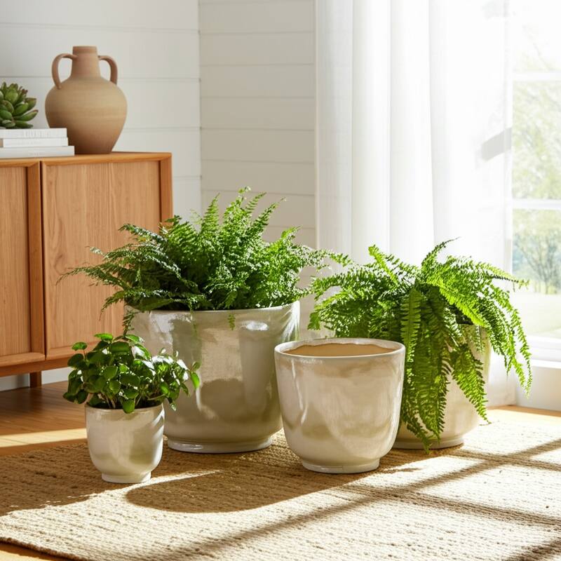 Ceramic Planter Handcrafted Details Rounded Silhouettes (Set of 3) - 12" x 12" x 10"