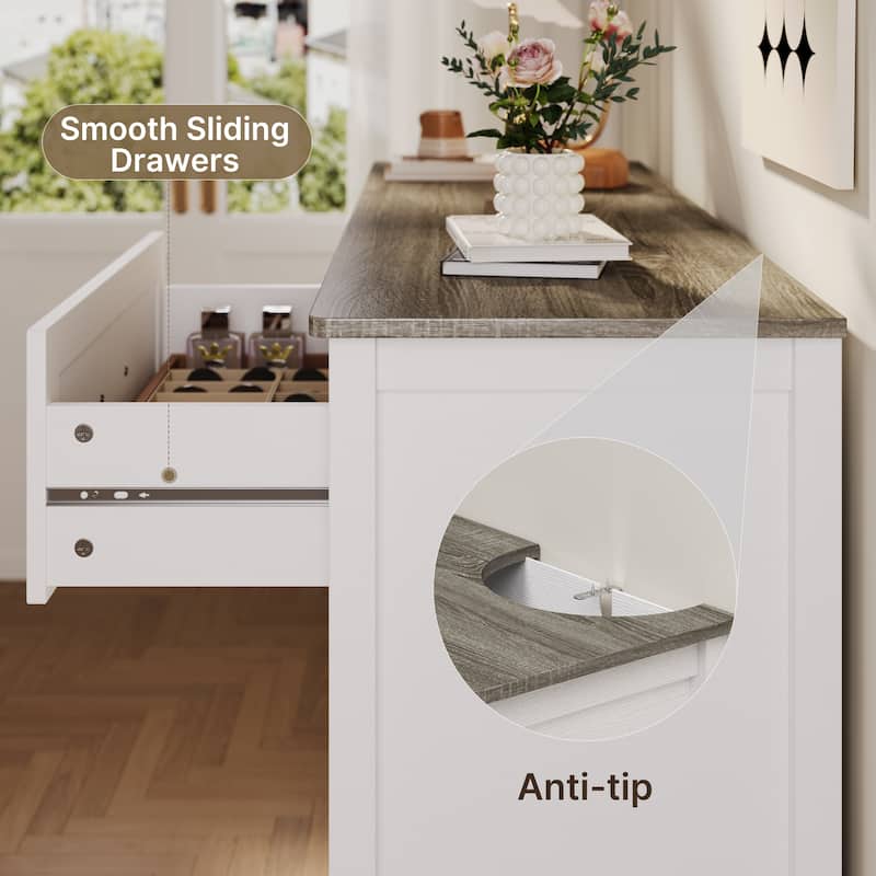 43.3" W 6 Drawer Dresser, Wood Storage Closet Dressers Chest of Drawers for Bedroom