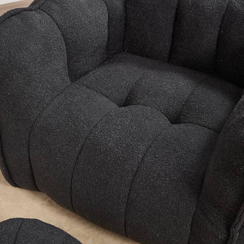 Extra-Large Chenille Bean Bag Chair with Footstool, Comfy Bean Bag Sofa for Adults, High Resilient Foam Square Lazy Sofa
