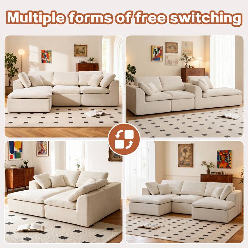 L-Shaped Chenille Sectional Sofa with Chaise Lounge, Living Room Modular Leisure Couch Chenille Sleeper Sofa