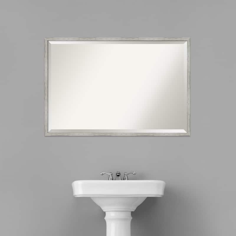 Beveled Wood Bathroom Wall Mirror - Shiplap White Narrow Frame