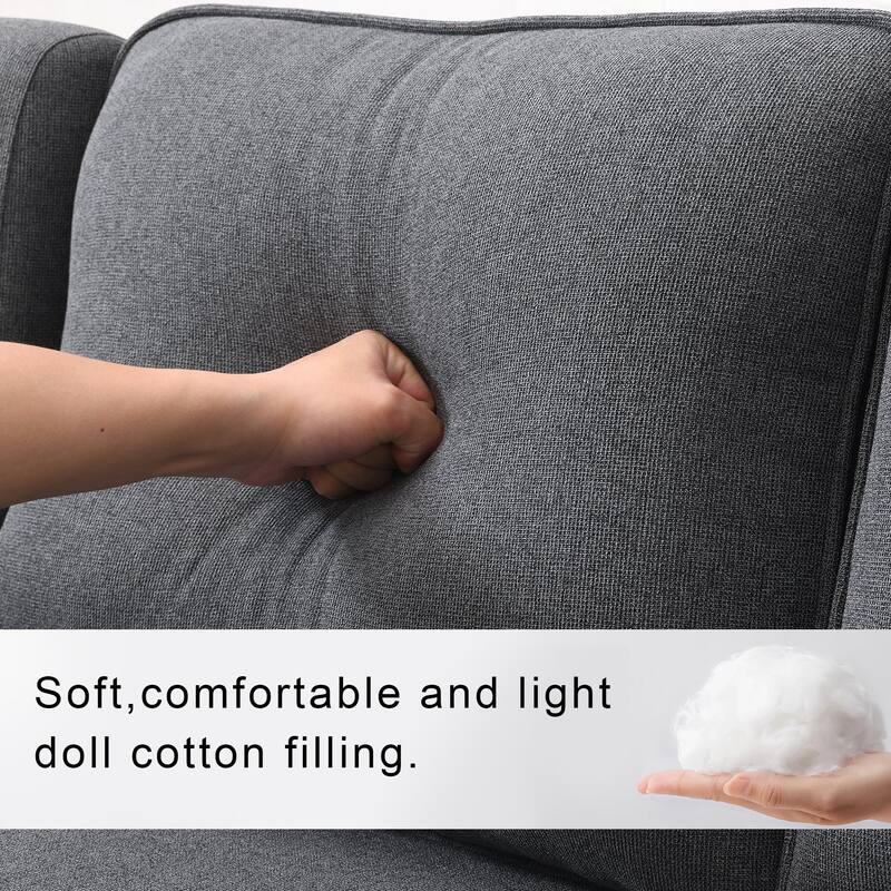 104" 4-Seater Modern Linen Fabric Sofa with Armrest Pockets and 4 Pillows