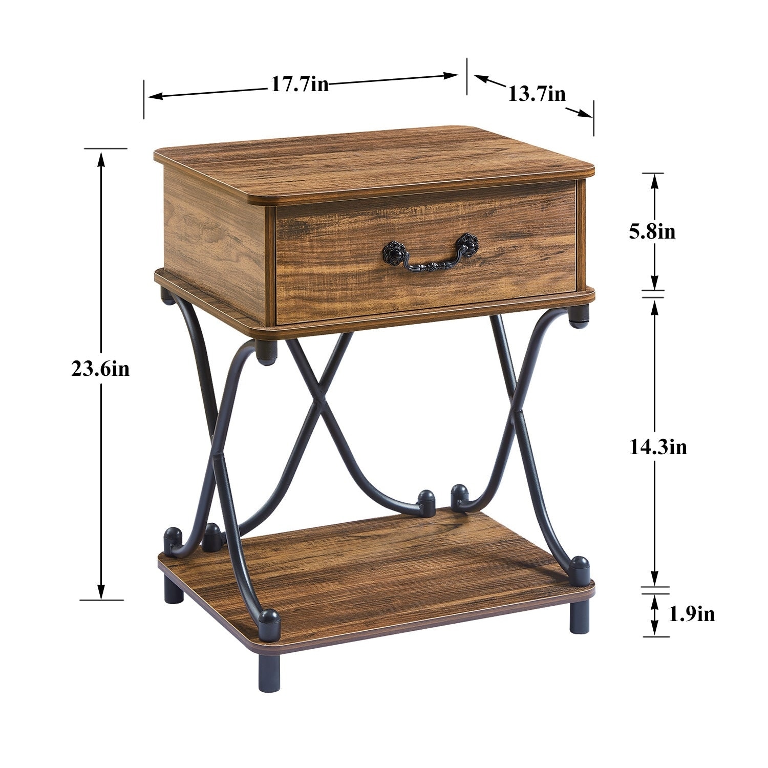 Modern X-Design Nightstand with 1 Drawer & Storage Shelf-image