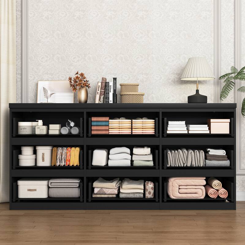 Modern Chest of Drawers with 9 Drawers, Wooden Dresser Clothes Organizer Drawers Cabinet for Living Room Bedroom Hallway