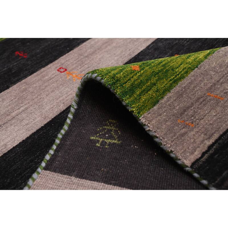 ECARPETGALLERY Hand Loomed Kashkuli Gabbeh Dark Navy, Green Wool Rug - 6'9 x 9'8
