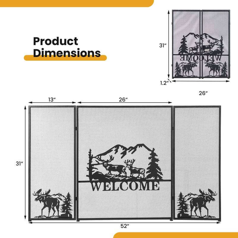 Costway 52 x 31 In Fireplace Screen 3-Panel Spark Guard with Natural - See Details