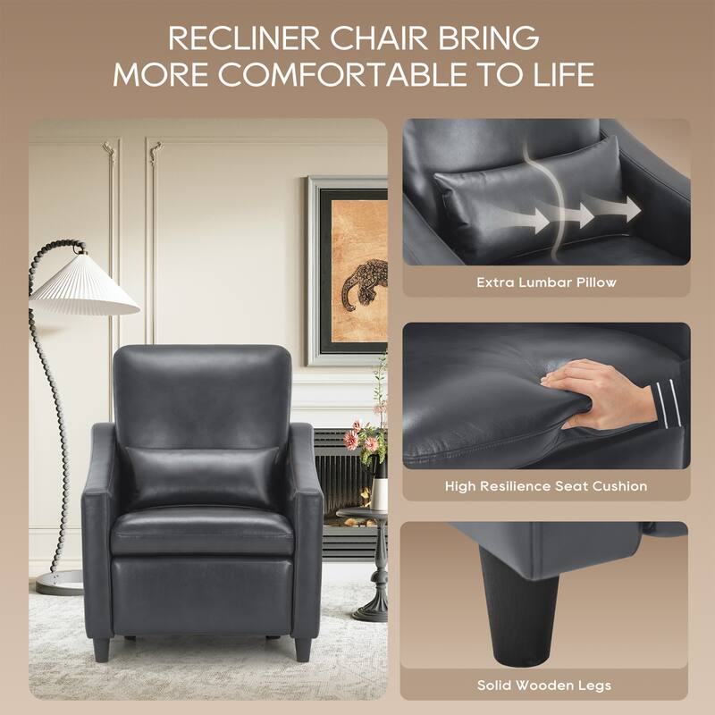 Electric Pushback Recliner with Leather Upholstery & Charging Port - Adjustable Recline for Living Room​