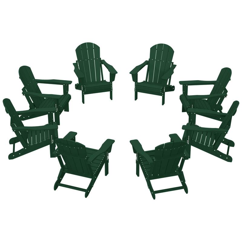 Laguna Hdpe All Weather Outdoor Patio Foldable Adirondack Chairs (Set Of 8) - Dark Green