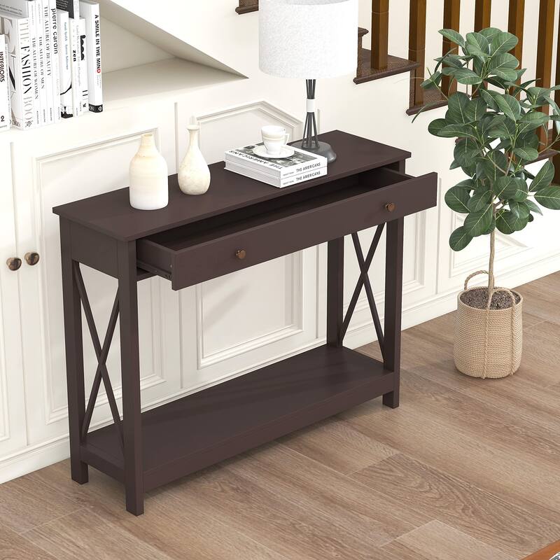 Console Table with Drawer and Storage Shelves,Foyer Entryway Sofa Table for Living Room,Hallway