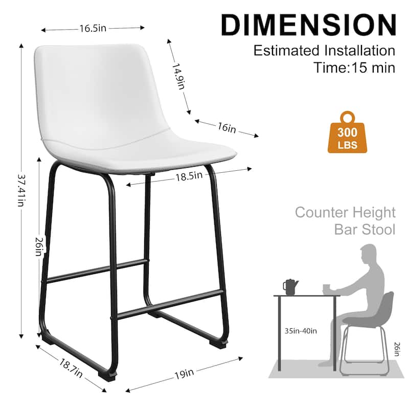Bar Stools Faux Leather Counter Stools with Back Armless Dining Chairs (Set of 2)