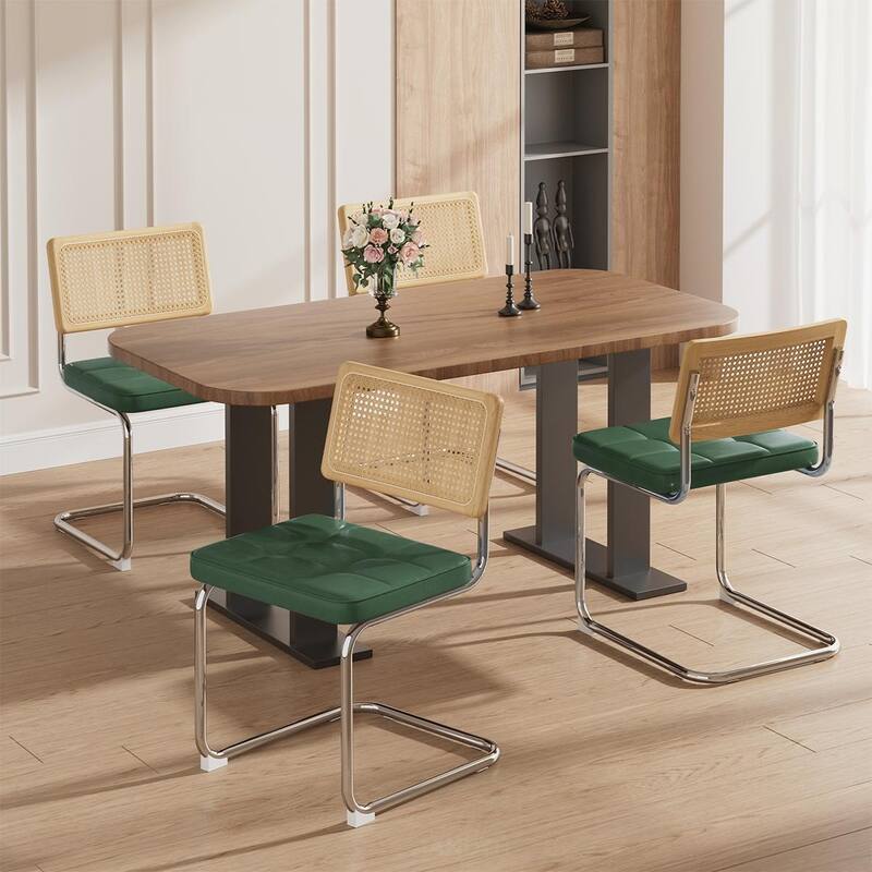2PCS PU Rattan Dining Chair With Metal Legs - Green