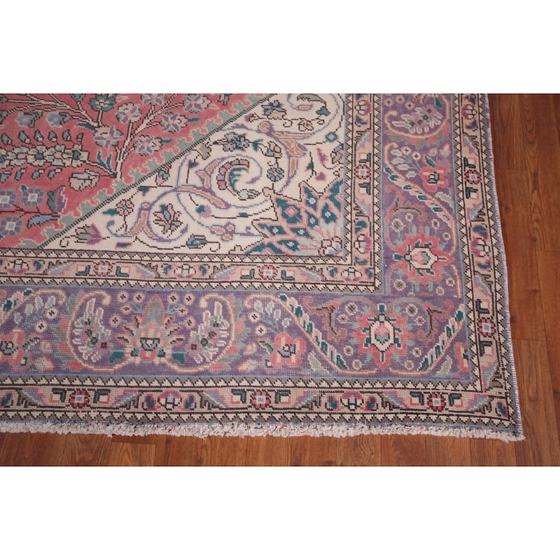 Pink Tabriz Persian Vintage Area Rug Hand-Knotted Wool Carpet - 8'0"x 11'0"