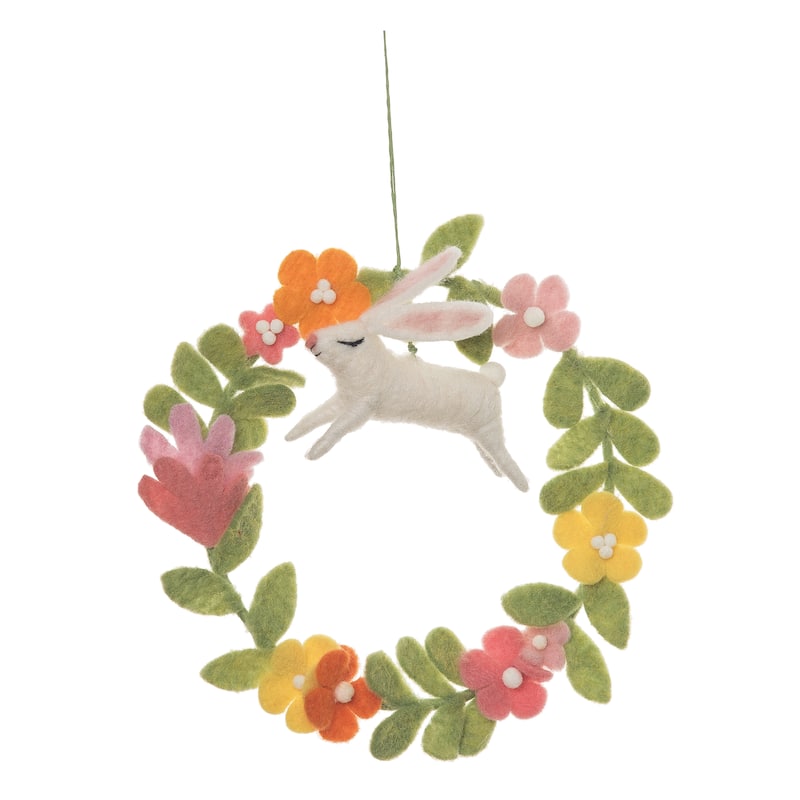 9.06" Easter Spring Bunny Rabbit Floral Flowers Decorative Wreath