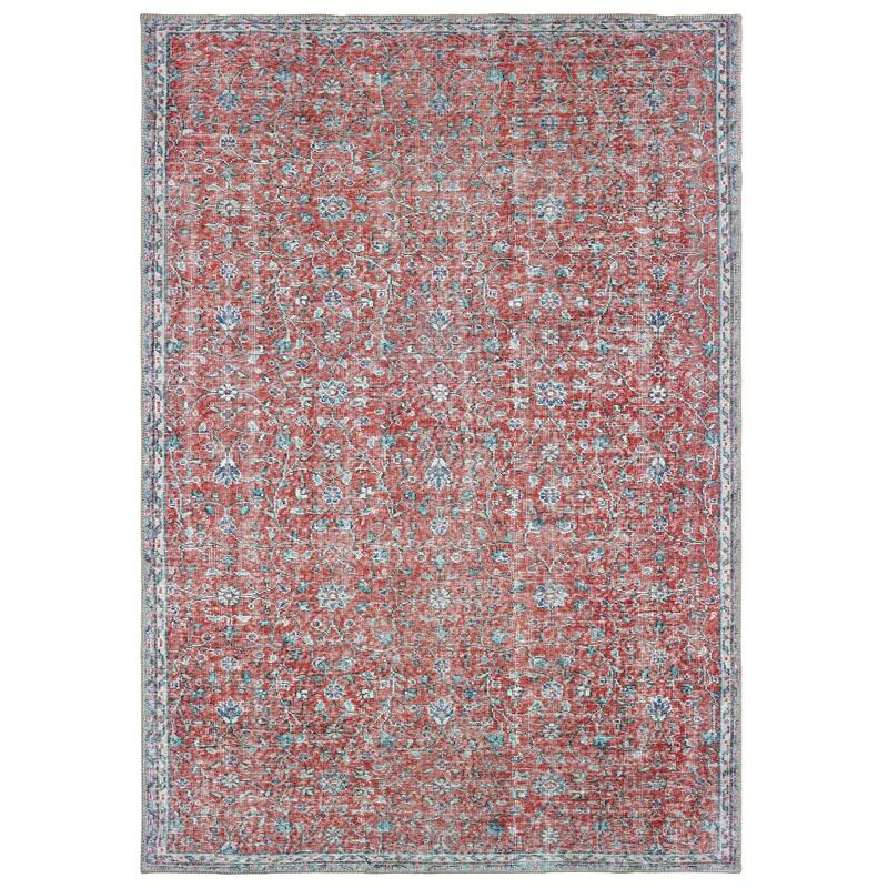 Vista Home Savannah Distressed Floral Red and Blue Area Rug - 8'3" x 11'6" - Rectangle