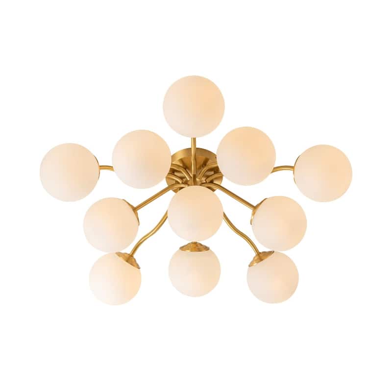 Modern 11-Light Frosted Glass Globe Wavy Arm Sputnik Semi-flush Mount