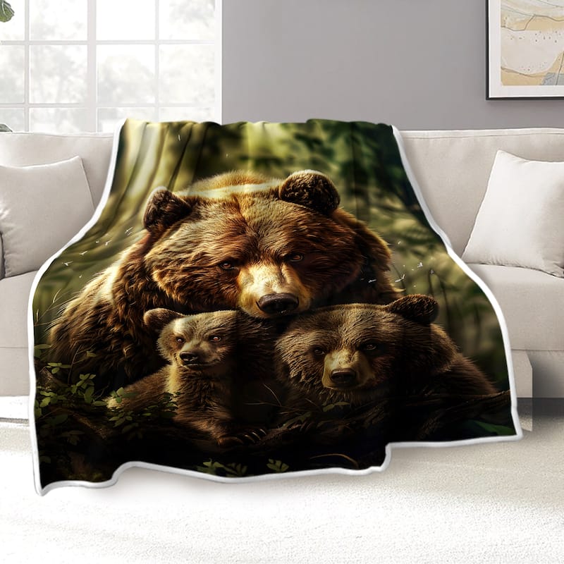 Bear Flannel Fleece Throw Blanket, Wild Animal All Season Bed Blanket for Bed Sofa Couch