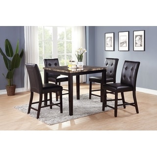 Counter Height 5pc Dining Table Set Square Faux Marble Table Espresso ...