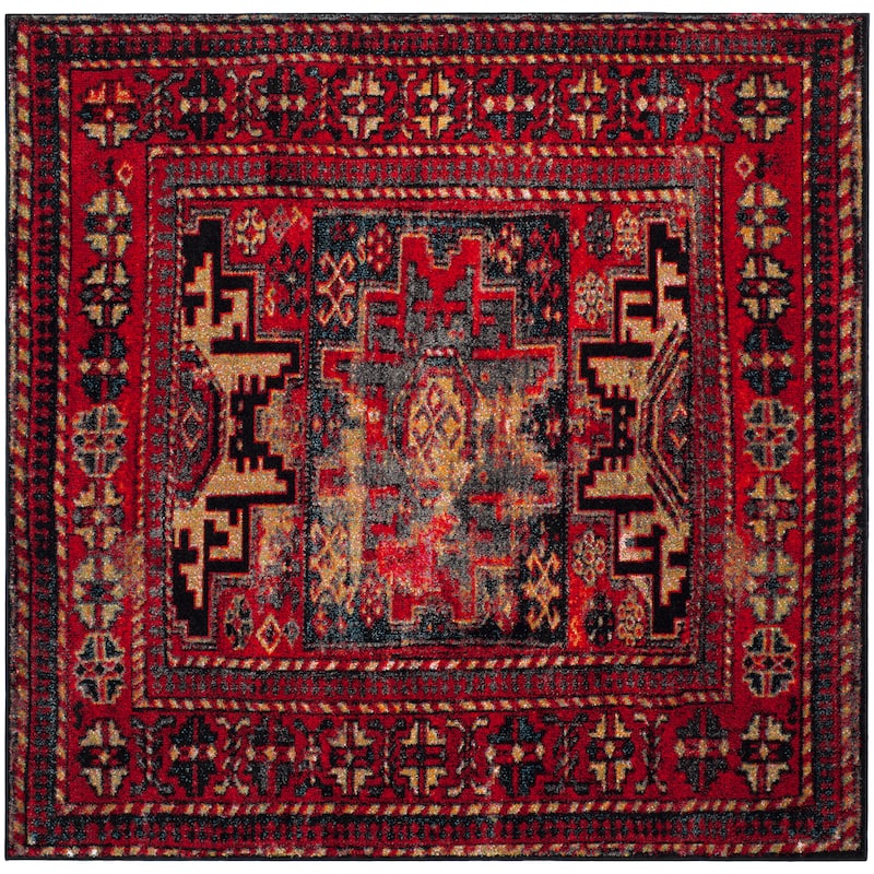 SAFAVIEH, Vintage Hamadan Lilla Oriental Distressed Rug - 12' Square - Red/Multi
