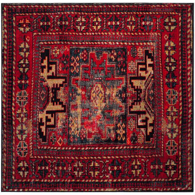 SAFAVIEH Vintage Hamadan Gody Oriental Distressed Rug - 12' Square - Red/Multi