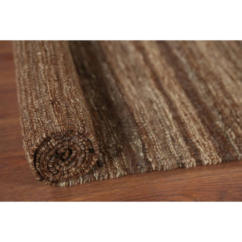 Brown Striped Kilim Persian Area Rug Handmade Wool Carpet - 4'10"x 6'7"