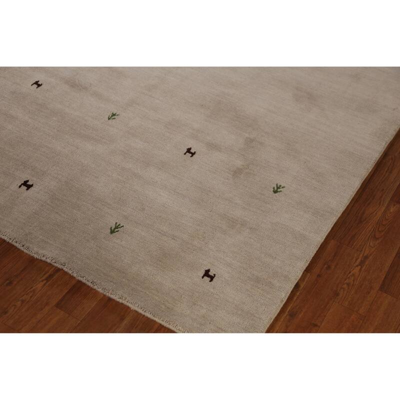 Hand Knotted Oriental 100% Wool Carpet Tribal Animal Pictorial Beige & Ivories Gabbeh Area Rug - 7' 7'' X 5' 4''