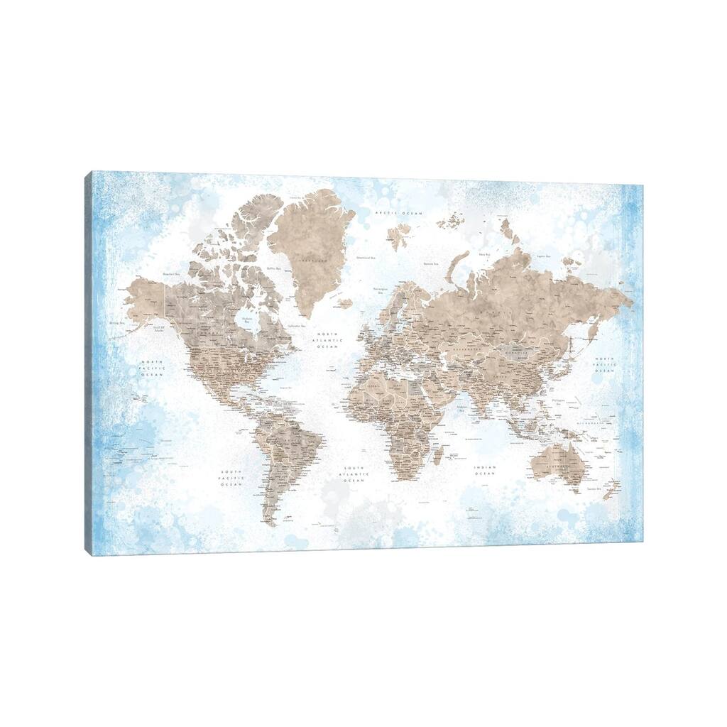 iCanvas "Watercolor Detailed World Map In Blue And Brown, Ghada" by blursbyai Canvas Print