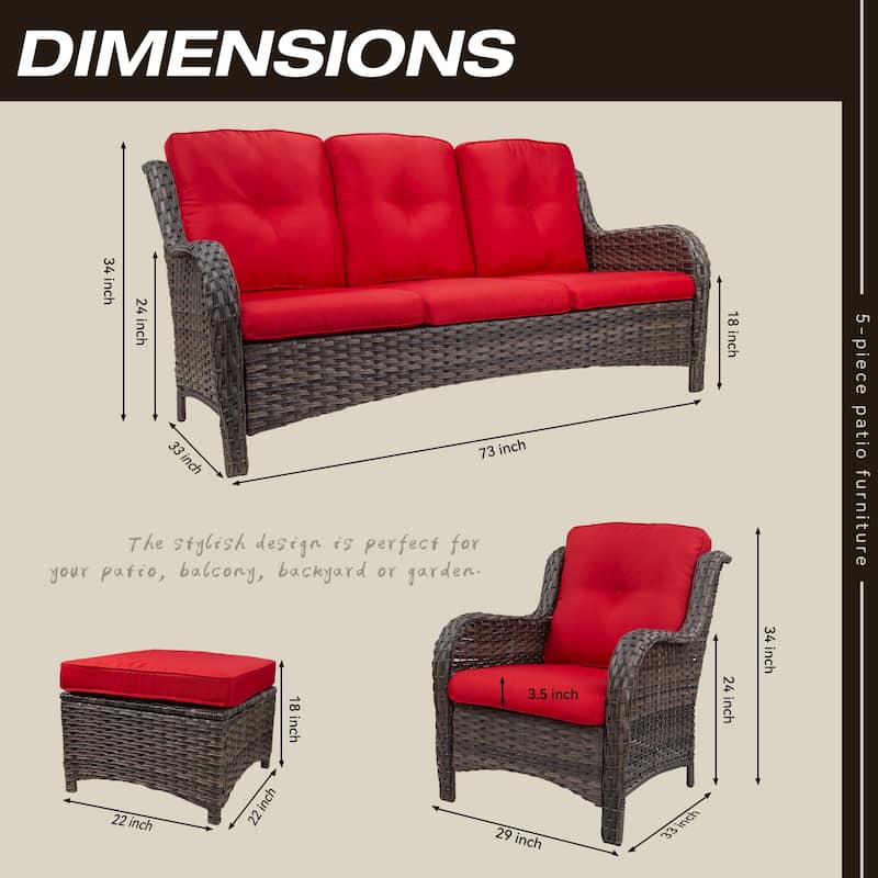 Cozywor 5-Piece Wicker Outdoor Patio Conversation Set