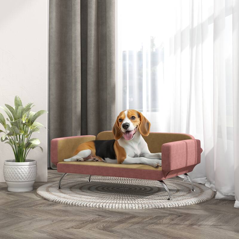 PawHut Dog Sofa Bed, Cat Couch Bed for Small, Medium & Large Dogs, Pet Sofa Bed with Adjustable Armrest, Pink