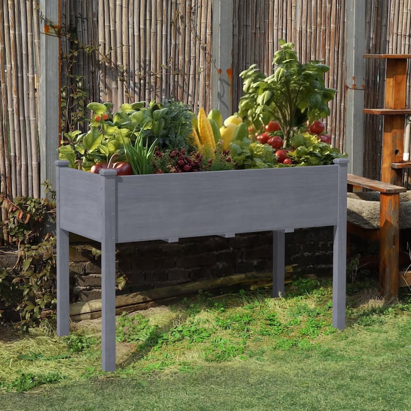 VEIKOUS Wood Raised Garden Bed Elevated Planter Box with Drainage Holes - Grey