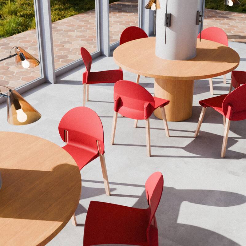 Modern Dining Chairs with Red Oak Wood Legs and PP Seat, 4-Pack
